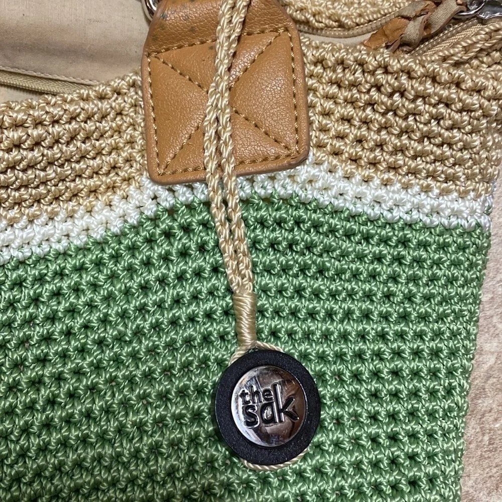 The Sak Shoulder/Tote Bag Green, tan, white Macrame Beach Shopping